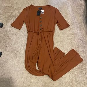 Rust colored short sleeved jumpsuit
